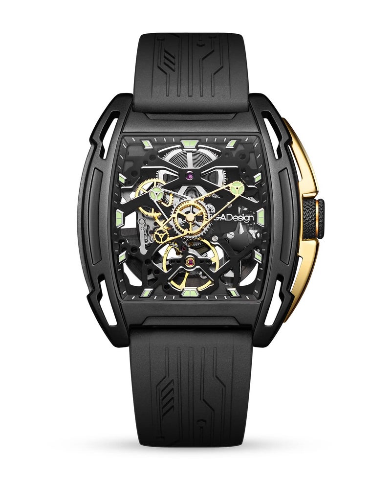 CIGA Design Z Series Automatic Mechanical Watch, Luxury Skeleton Wristwatch Tonneau with Leather and Silicone Strap Stainless Steel Business Dress Waterproof Timepiece Gifts for Men and Women - Image 1