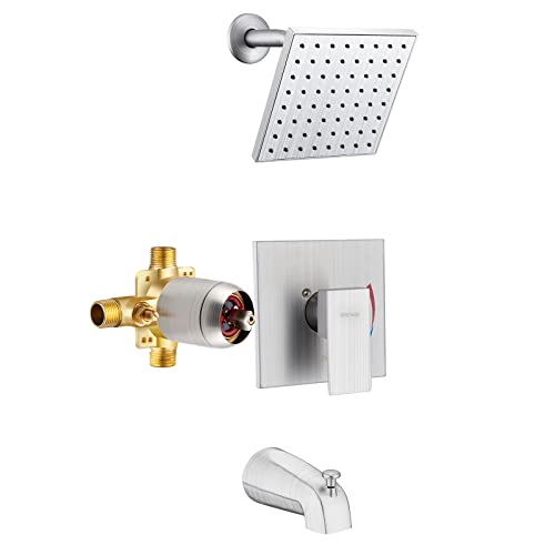 Esnbia Shower Tub Kit, Tub and Shower Faucet Set（Valve Included) with 6-Inch Rain Shower Head and Tub Spout, Single-Handle Tub and Shower Trim Kit,Brushed Nickel - Image 1