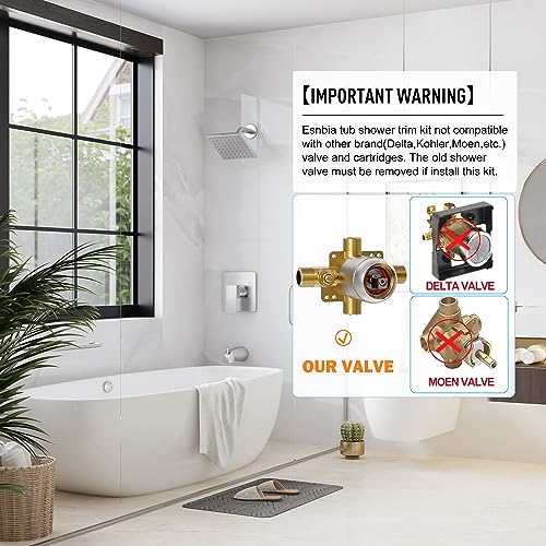 Esnbia Shower Tub Kit, Tub and Shower Faucet Set（Valve Included) with 6-Inch Rain Shower Head and Tub Spout, Single-Handle Tub and Shower Trim Kit,Brushed Nickel - Image 2