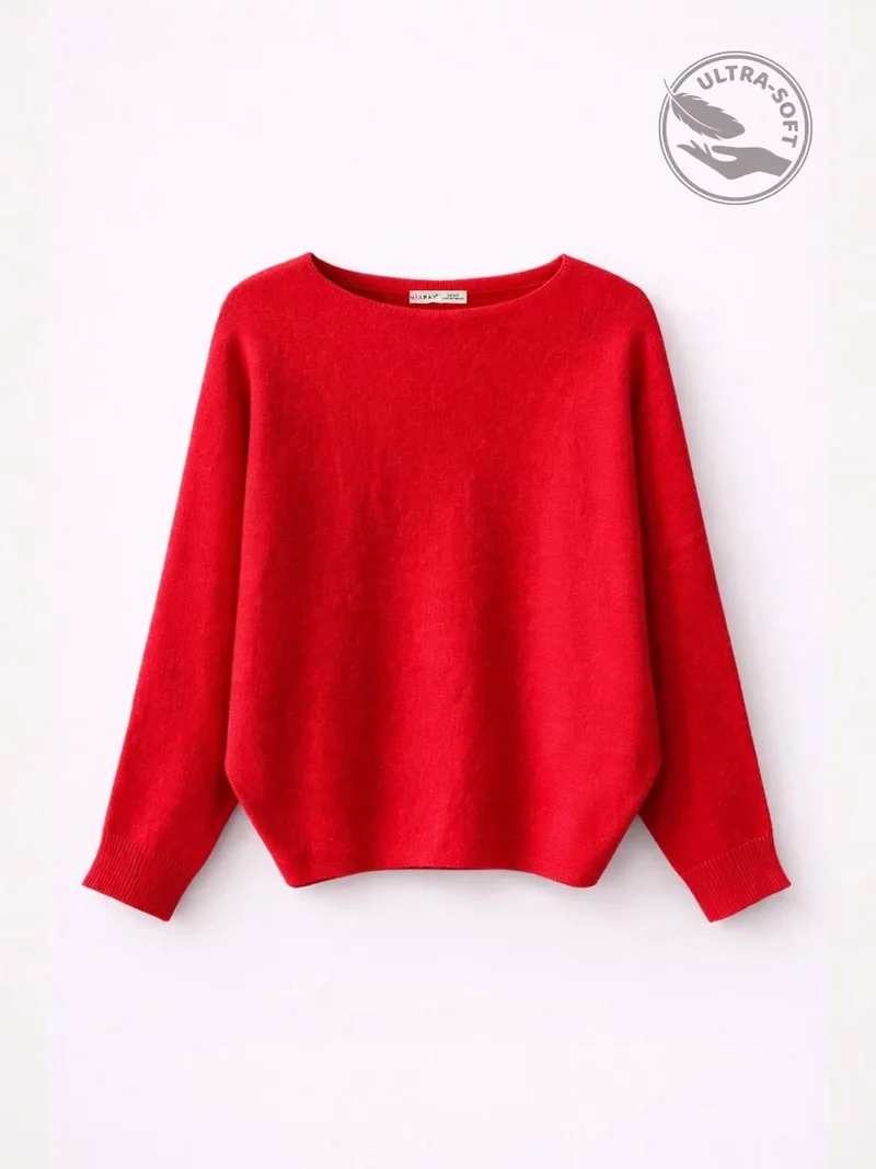 ميكسراي MIXRAY Oversized Boat Neck Ribbed Knit Sweater