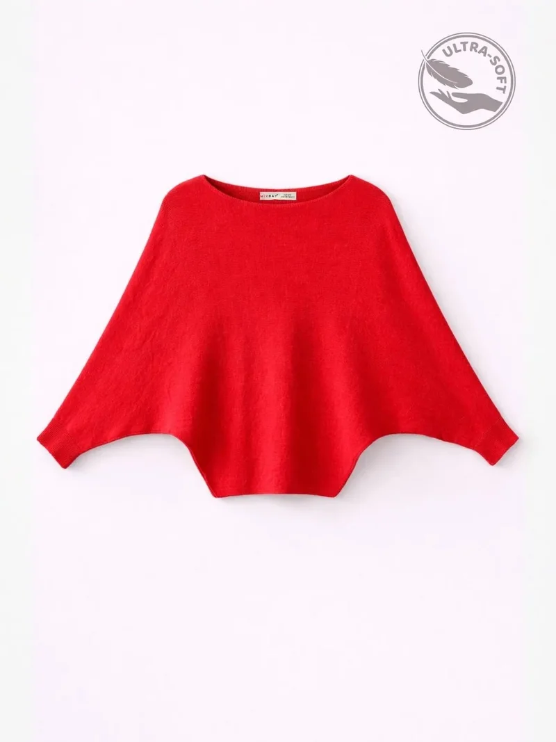 ميكسراي MIXRAY Oversized Boat Neck Ribbed Knit Sweater