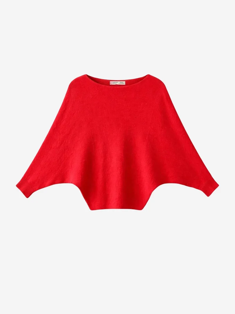 Mixray Red MIXRAY Oversized Boat Neck Ribbed Knit Sweater for Women | Best Price UAE