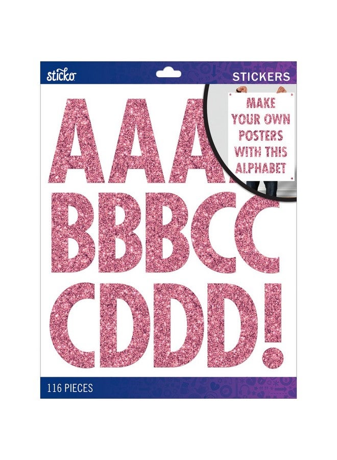 Alphabet Stickers Regular Xlarge Pink Glitter Futura