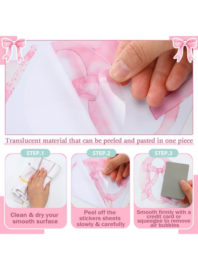 Honoson Alphabet Letter Wall Decals Pink Bow ABC Wall Stickers Coquette Peel and Stick Removable Letters Educational Stickers for Nursery Playroom Classroom Bedroom Decor - Image 2