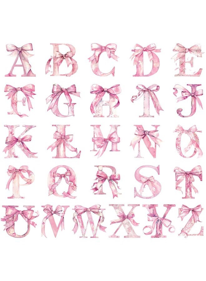 Honoson Alphabet Letter Wall Decals Pink Bow ABC Wall Stickers Coquette Peel and Stick Removable Letters Educational Stickers for Nursery Playroom Classroom Bedroom Decor - Image 1