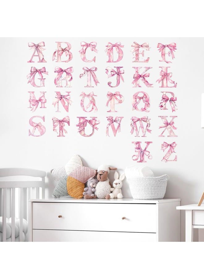 Honoson Alphabet Letter Wall Decals Pink Bow ABC Wall Stickers Coquette Peel and Stick Removable Letters Educational Stickers for Nursery Playroom Classroom Bedroom Decor - Image 4