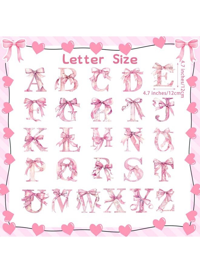 Honoson Alphabet Letter Wall Decals Pink Bow ABC Wall Stickers Coquette Peel and Stick Removable Letters Educational Stickers for Nursery Playroom Classroom Bedroom Decor - Image 3