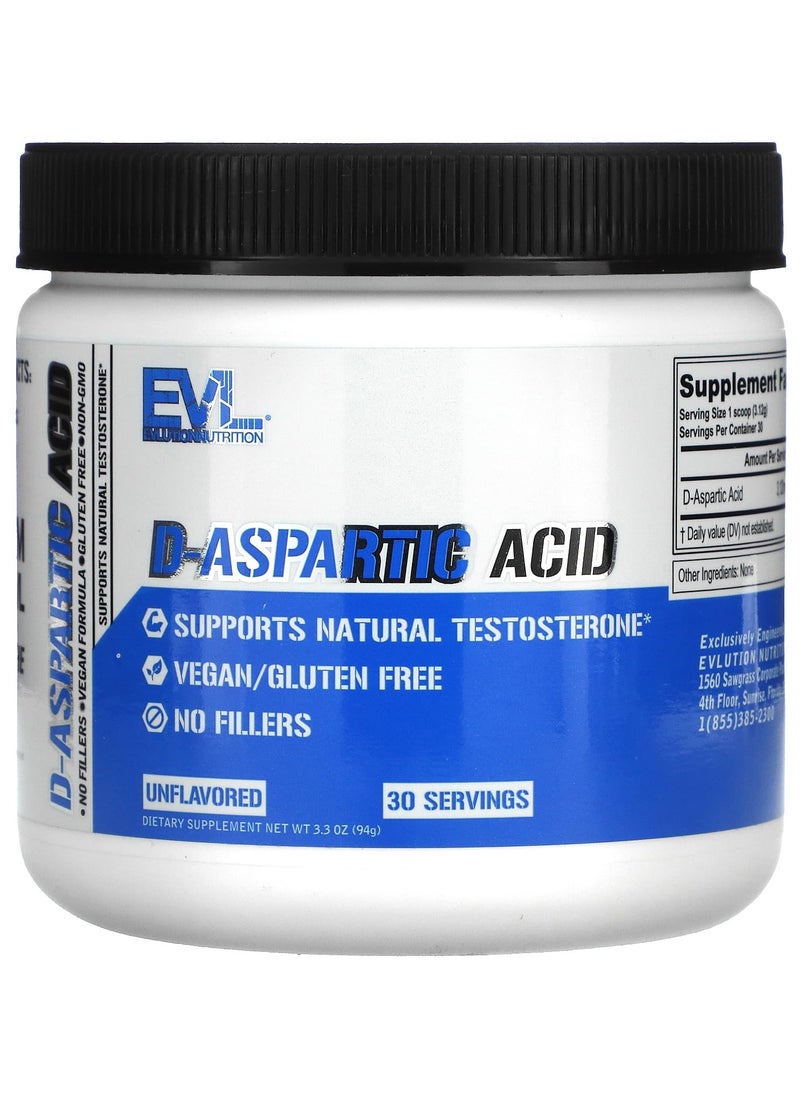 EVLUTION NUTRITION D-Aspartic Acid, Unflavored, 3.3 oz (94 g) 