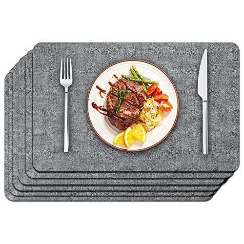 Maxpearl Faux Leather Placemats Set of 6  Waterproof  Wipe Clean  Heat Resistant  Anti Slip Dining Table Place Mats Suitable for Indoor  Outdoor Use 1712 Grey