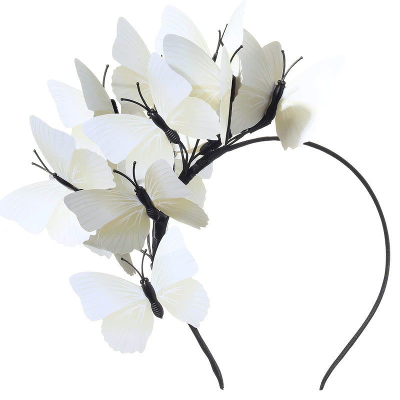 Coucoland Butterfly Fascinator Hats Monarch Butterfly Headband Crown Tea Party Kentucky Halloween Costume Headpiece D-White - Image 1
