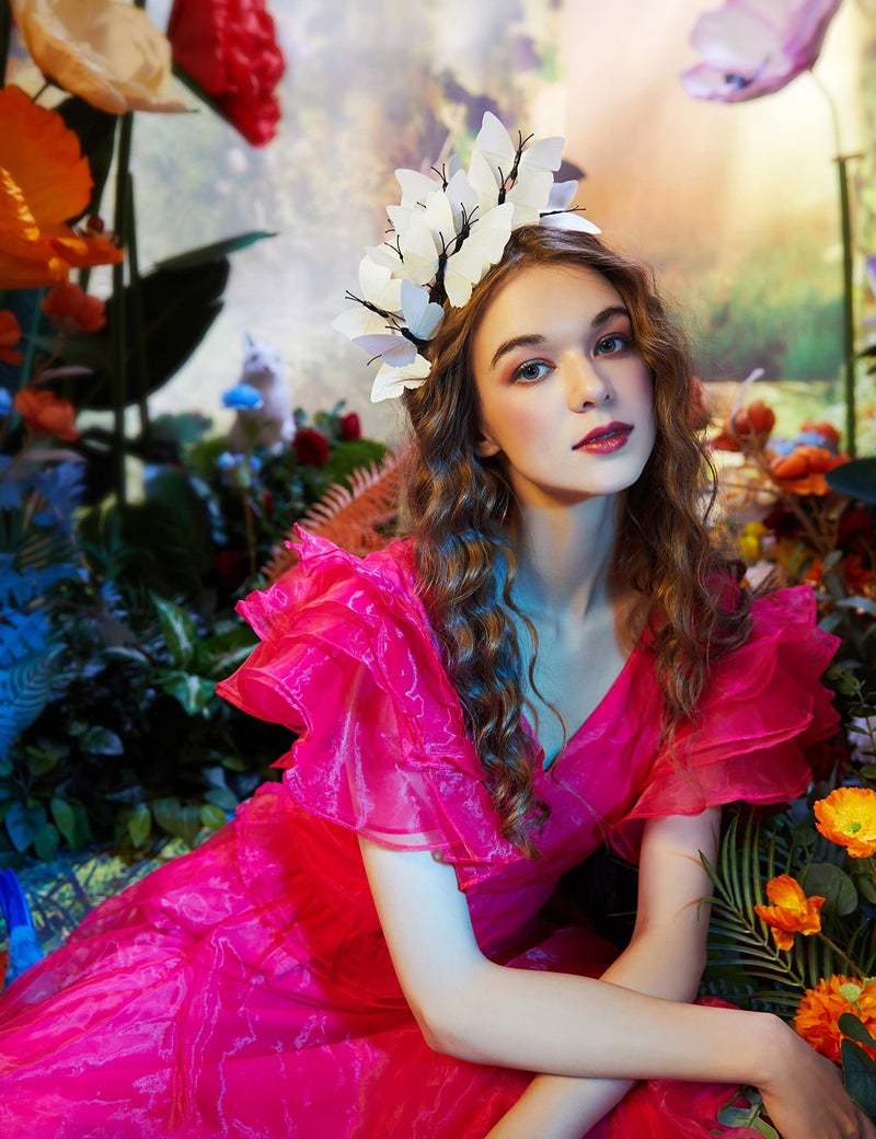 Coucoland Butterfly Fascinator Hats Monarch Butterfly Headband Crown Tea Party Kentucky Halloween Costume Headpiece D-White - Image 4