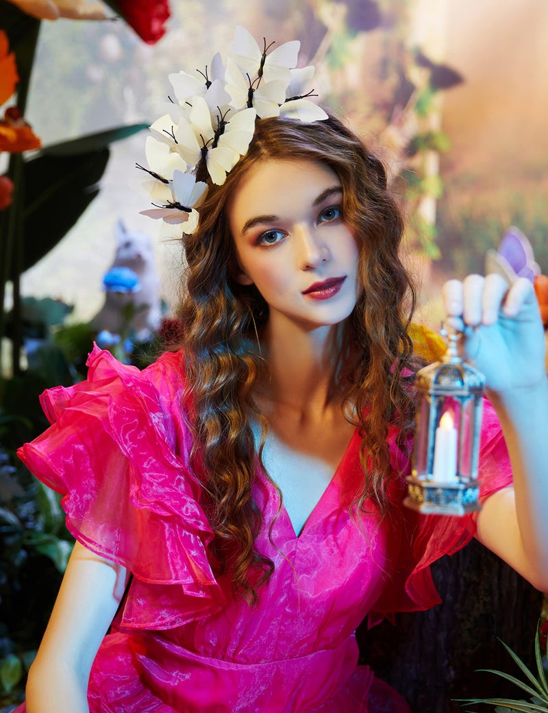 Coucoland Butterfly Fascinator Hats Monarch Butterfly Headband Crown Tea Party Kentucky Halloween Costume Headpiece D-White - Image 3