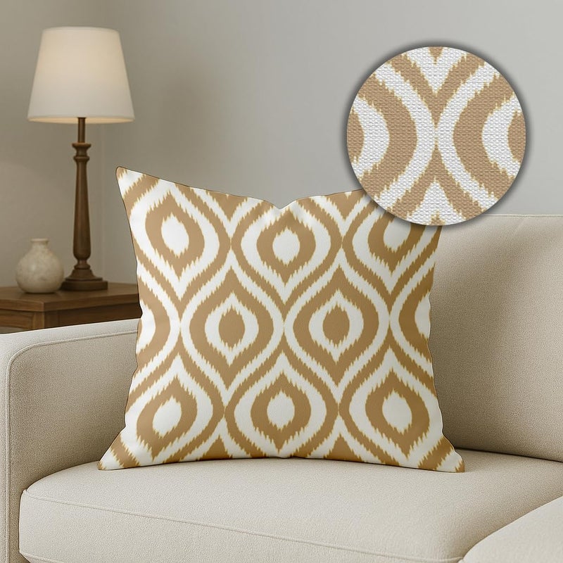 STITCHNEST مجموعة من 5 أغطية وسائد بولي قطن – 18x18 بوصة – طباعة هندسية بيج وأبيض إيكات – أغطية وسائد أنيقة للكنبة وديكور غرفة المعيشة - Image 3
