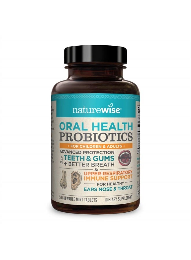 NatureWise Oral Health Chewable Probiotics | Supports Healthy Teeth, Gums, & Better Breath | Ear, Nose, Throat Immunity for Kids & Adults | Sugar-Free Natural Mint Flavor [2 Month Supply - 50 Tablets] - Image 1