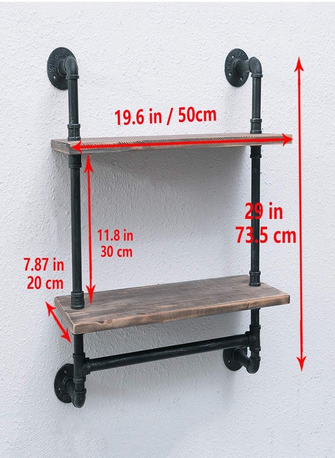 MBQQ Industrial Pipe Shelf Bathroom Shelves Wall Mounted,19.6in Rustic Wood Shelf with Towel Bar,2 Tier Farmhouse Towel Rack Over Toilet,Pipe Shelving Floating Shelves Towel Holder,Retro Grey - Image 5