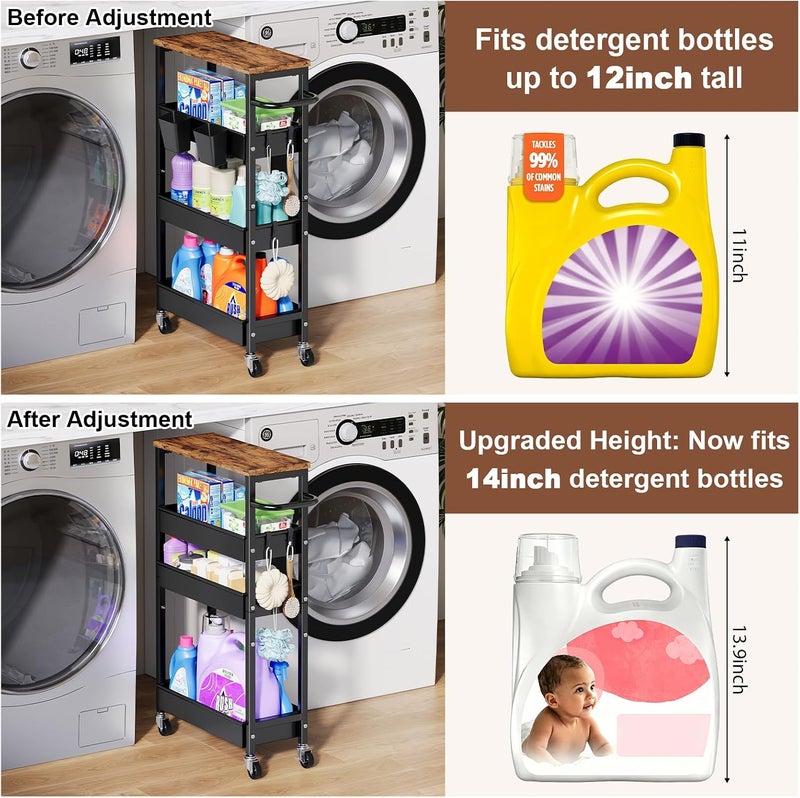 Aofure 4 Tier Slim Rolling Storage Cart, Metal Narrow Kitchen Cabinet with Wheels,Laundry Room Organization and Storage Shelves for Between Washer and Dryer,7.7 In Skinny Detergent Organizer for Small Spaces - Image 2