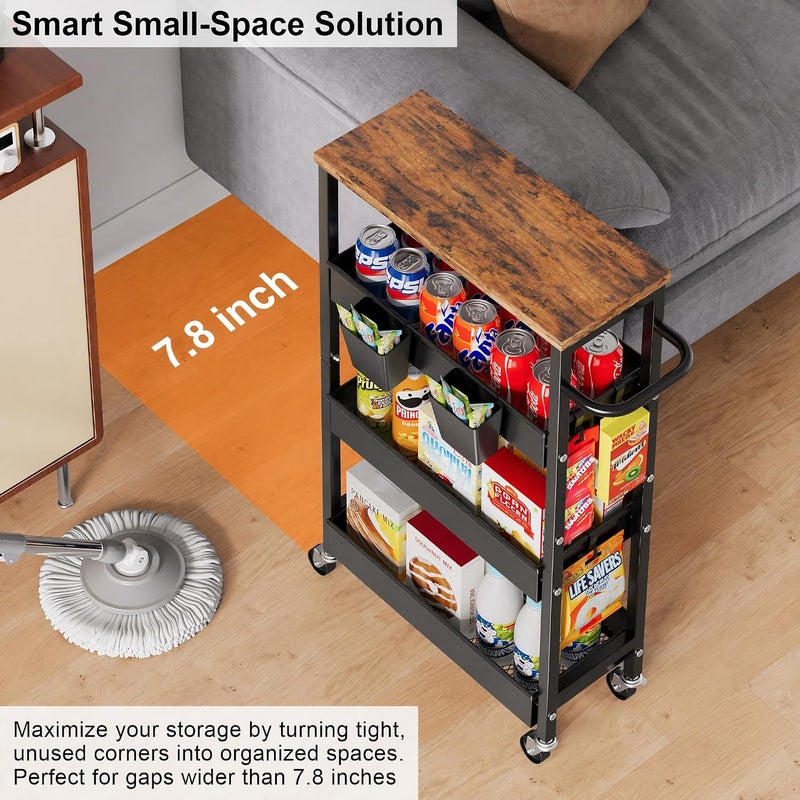 Aofure 4 Tier Slim Rolling Storage Cart, Metal Narrow Kitchen Cabinet with Wheels,Laundry Room Organization and Storage Shelves for Between Washer and Dryer,7.7 In Skinny Detergent Organizer for Small Spaces - Image 3
