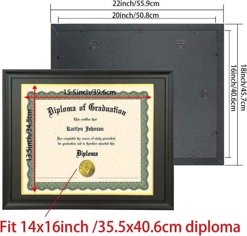 LTYHHK 14x16 Diploma Frame Solid Wood Black, Displays 14x16 Diplomas with Black Over Gold Mat or 16x20 Inch Without Mat, Degree Frame 14x16 Diploma Frame14x16 Certificate Frames (L23B1620BG1416) - Image 2