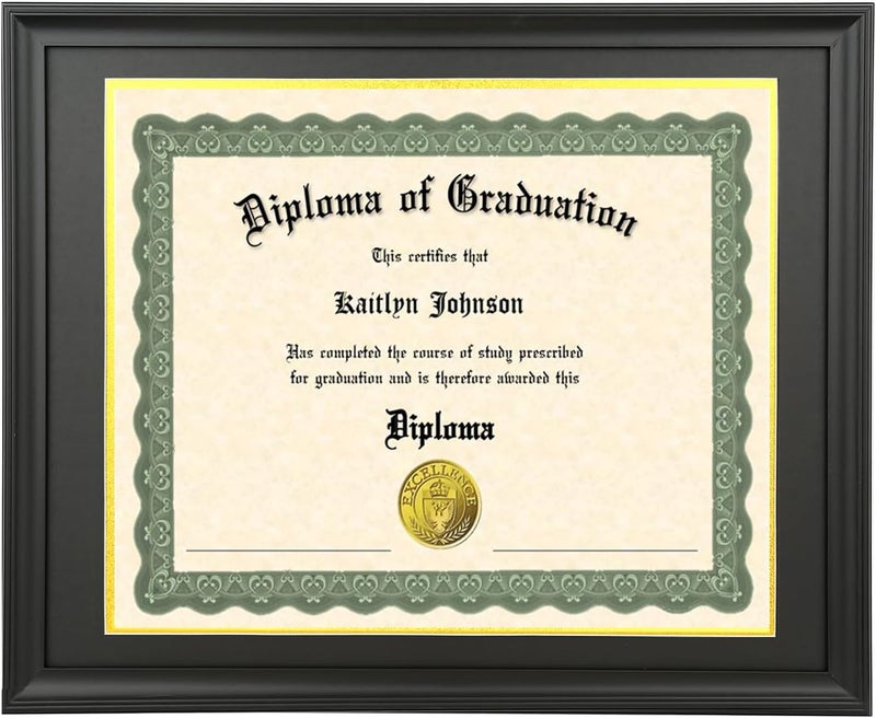 LTYHHK 14x16 Diploma Frame Solid Wood Black, Displays 14x16 Diplomas with Black Over Gold Mat or 16x20 Inch Without Mat, Degree Frame 14x16 Diploma Frame14x16 Certificate Frames (L23B1620BG1416) - Image 1