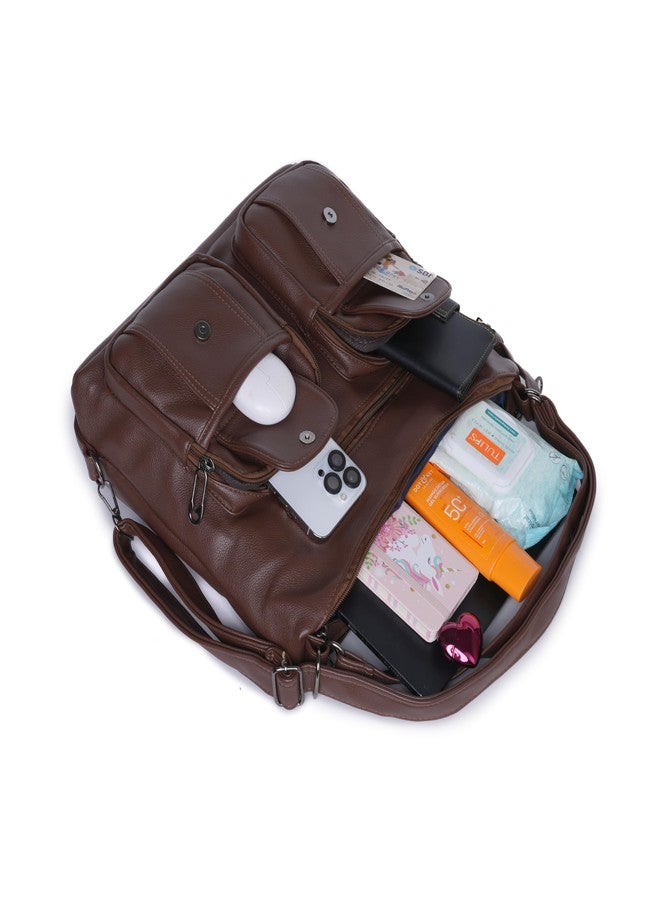 SANTORINI Women’s Handbag 2-in-1 Convertible Shoulder bag & Backpack | Multi-Pocket Bag with Adjustable Strap for Office, college and Daily Use. (Brown) - Image 4