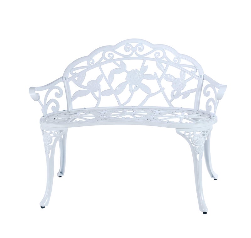 CG Patio Balcony Bench Double Seat AntiRust Cast Aluminum Patio Garden Bench for Park Yard Outdoor Furniture White