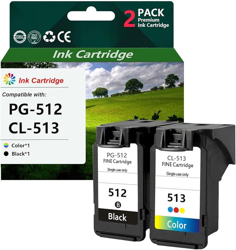 Black and Color Ink Cartridges Compatible for Canon Pixma Printers PG512 CL513 - Image 1