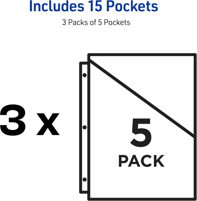 AVERY Binder Pockets for 3 Ring Binders, Clear, 8.5" x 11", Acid-Free and Archival-Safe, 15 Binder Folders Total (3-Pack of 75296) - Image 3