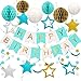 meowtastic Birthday Decorations Happy Birthday Banner with Honeycomb Balls Stars Hanging Swirls Streamers Circle Dots Garland Happy Birthday Party Decorations for Women Men Boys Girls Mint - Image 3