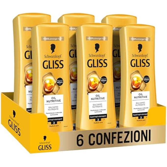 Gliss SCHWARZKOPF OIL NUTRITIVE NOURISHING CONDITIONER, 6 X 200 ML, NOURISHING CONDITIONER ENRICHED WITH OMEGA 9 AND MARULA OIL, PRODUCTS FOR FRAGILE AND DAMAGED HAIR - Image 2