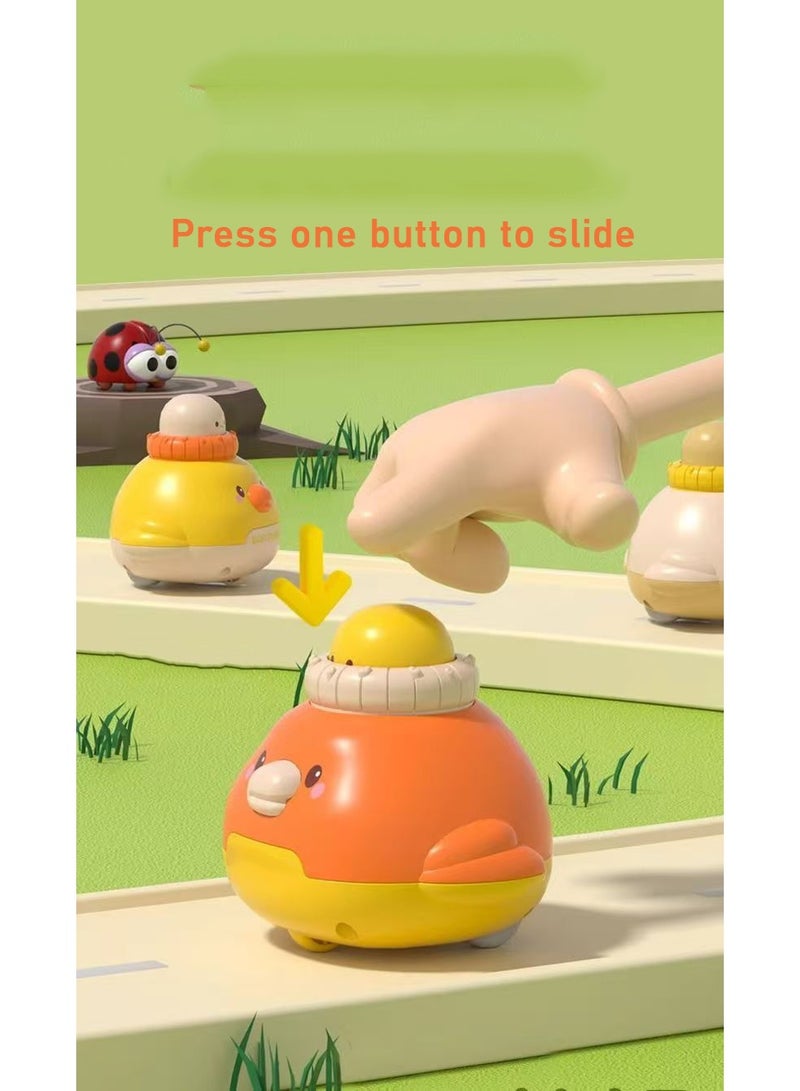 Press and slide toy car 4-piece set, parent-child fun interactive game, four in one puzzle toy - Image 2