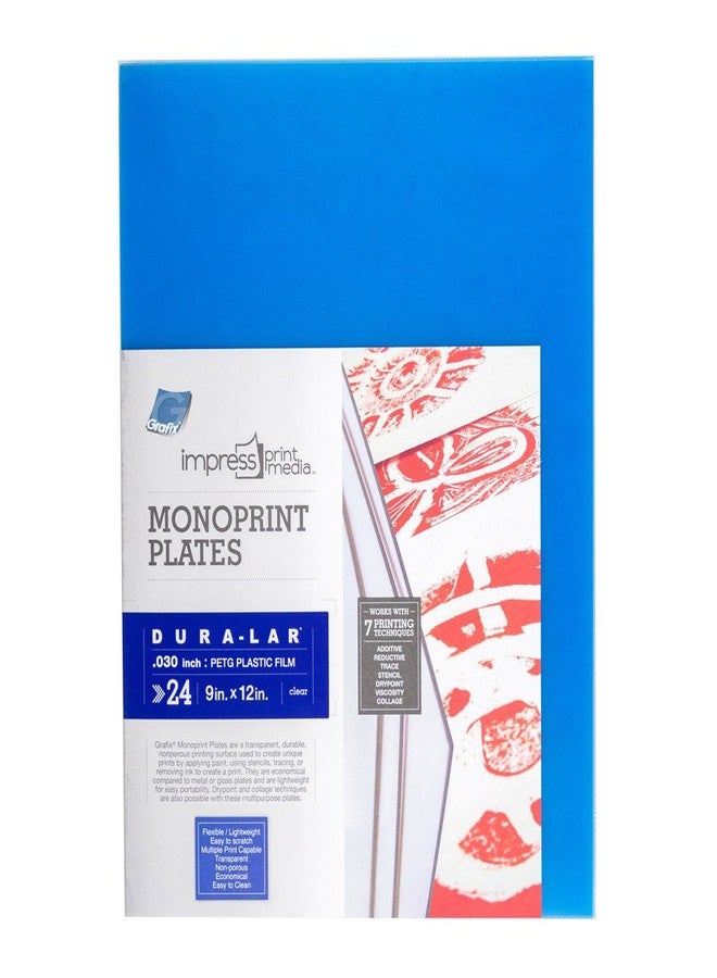Grafix لوحة طباعة جرافيكس إمبريس مونوبرينت - 9 × 12 بوصة، عبوة من 24 - شفافة، خفيفة الوزن، غير مسامية .030 بوصة سطح ديرا-لار للطباعة المونو، بديل اقتصادي للألواح المعدنية أو الزجاجية - Image 1