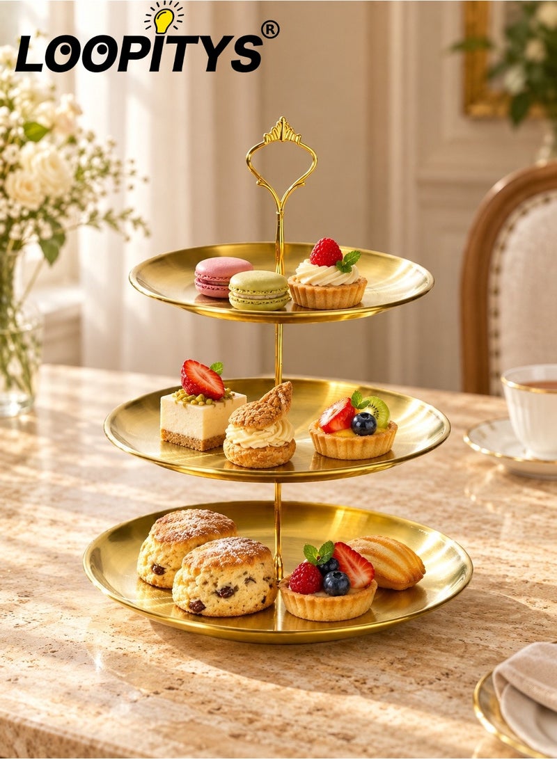 LOOPITYS 3-Tier Cupcake Stand, Food Grade Stainless Steel Dessert Display Tower, Rust Proof Anti Fade, Stable Base Easy to Assemble for Wedding Birthday Baby Shower Afternoon Tea Party Decor - Image 1