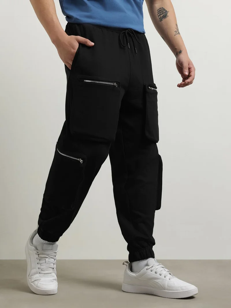 نوبيرو Men's Black Multi Pocket Cargo Joggers