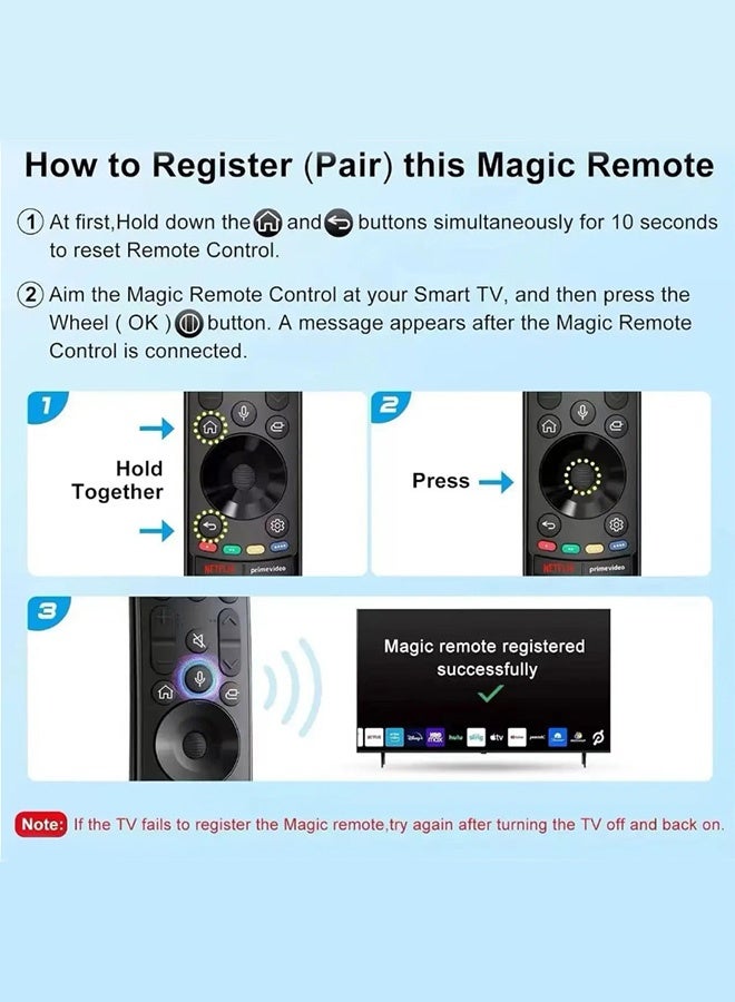 بكومور ريموت ماجيك إل جي بديل MR23 بتحكم صوتي ومؤشر – متوافق مع تلفزيونات إل جي الذكية 2021-2023 OLED و QNED و NanoCell و UHD و 4K و 8K ريموت لاسلكي بلوتوث شامل - Image 3