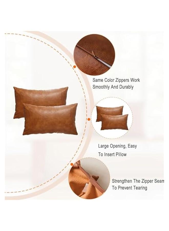 HOOKOR Faux Leather Throw Pillow Covers Set of 2 Brown Outdoor Modern Farmhouse Solid Decorative Pillow Covers for Room Couch Living Bedroom Bed Sofa (30x50cm) - Image 3