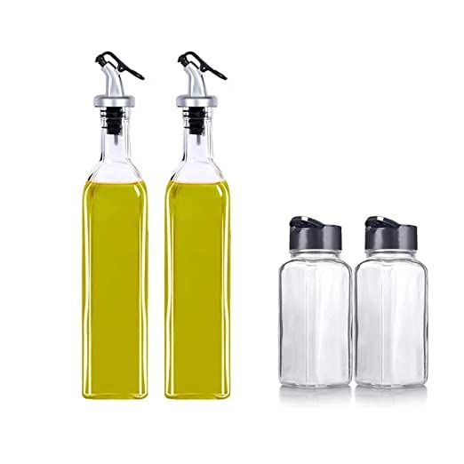 NOBILEA Glass Oil Dispenser 500 ml Set of 2 120 ml Spice Jar Set of 2 Olive Oil Vinegar Storage Oil Bottle Pack of 4 Clear - Image 1