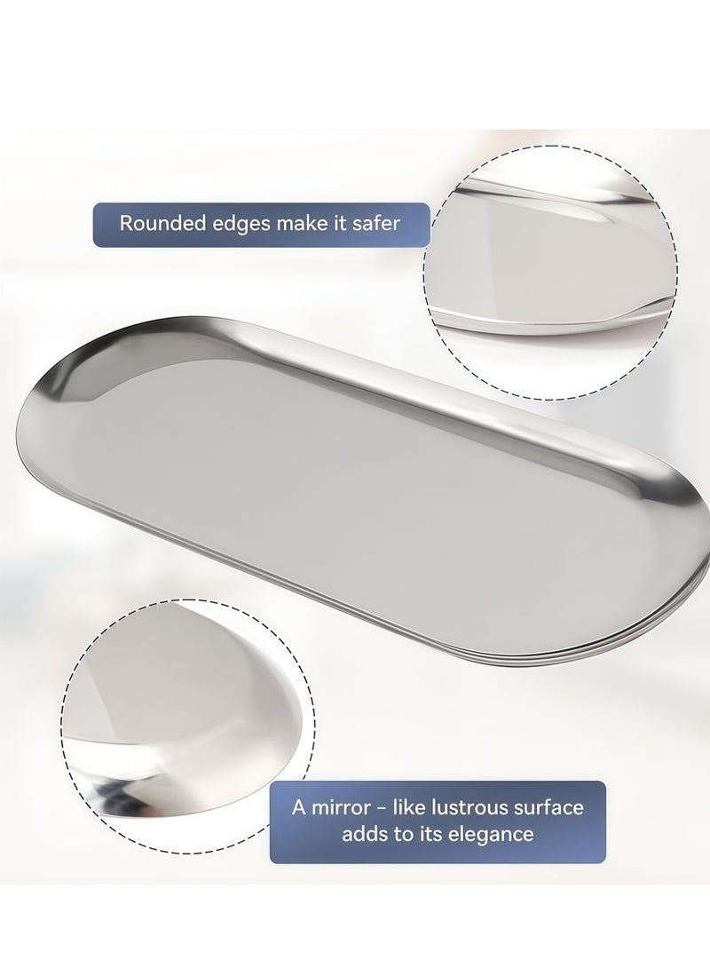 2 PCS Trinket Tray, Silver Stainless Steel, for Serving Trays Towel Storage Dish Plate Tea Fruit Trays Jewelry Plate Decorative Storage Tray - Image 3