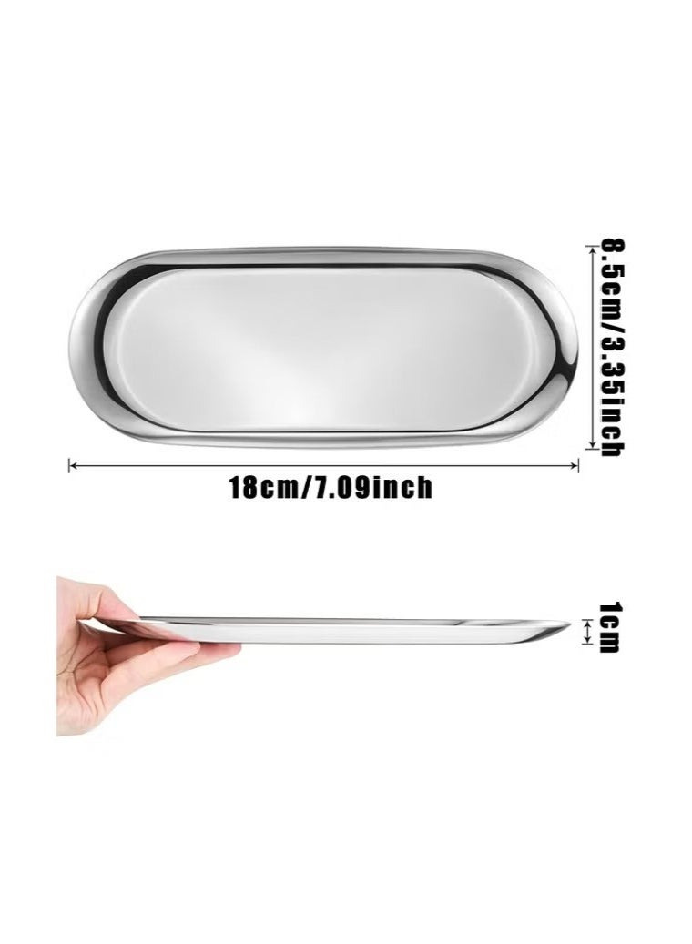 2 PCS Trinket Tray, Silver Stainless Steel, for Serving Trays Towel Storage Dish Plate Tea Fruit Trays Jewelry Plate Decorative Storage Tray - Image 2