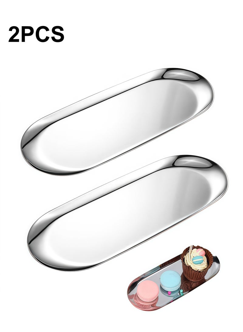2 PCS Trinket Tray, Silver Stainless Steel, for Serving Trays Towel Storage Dish Plate Tea Fruit Trays Jewelry Plate Decorative Storage Tray - Image 1