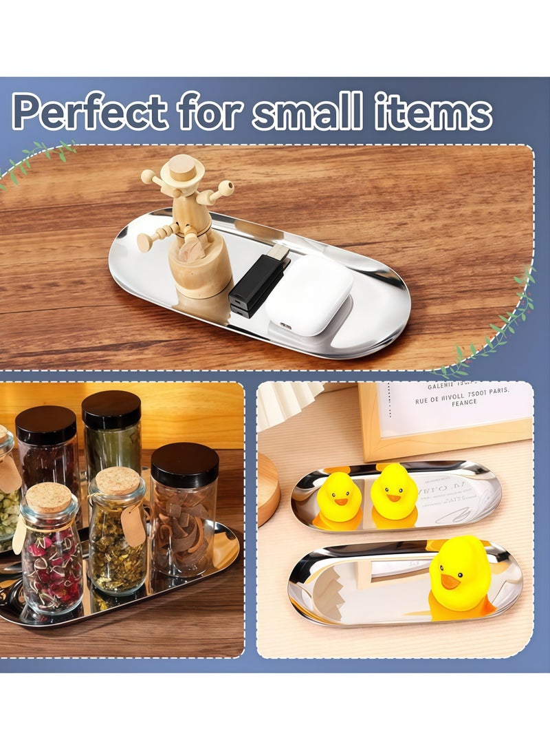 2 PCS Trinket Tray, Silver Stainless Steel, for Serving Trays Towel Storage Dish Plate Tea Fruit Trays Jewelry Plate Decorative Storage Tray - Image 5