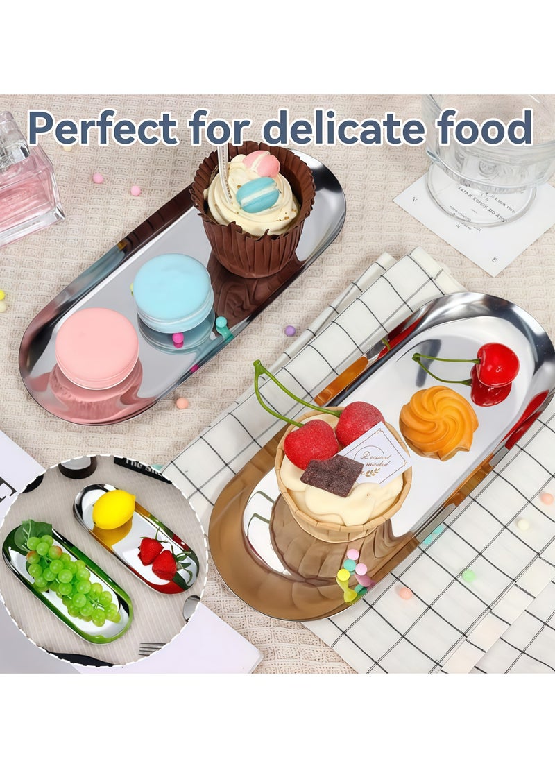 2 PCS Trinket Tray, Silver Stainless Steel, for Serving Trays Towel Storage Dish Plate Tea Fruit Trays Jewelry Plate Decorative Storage Tray - Image 4
