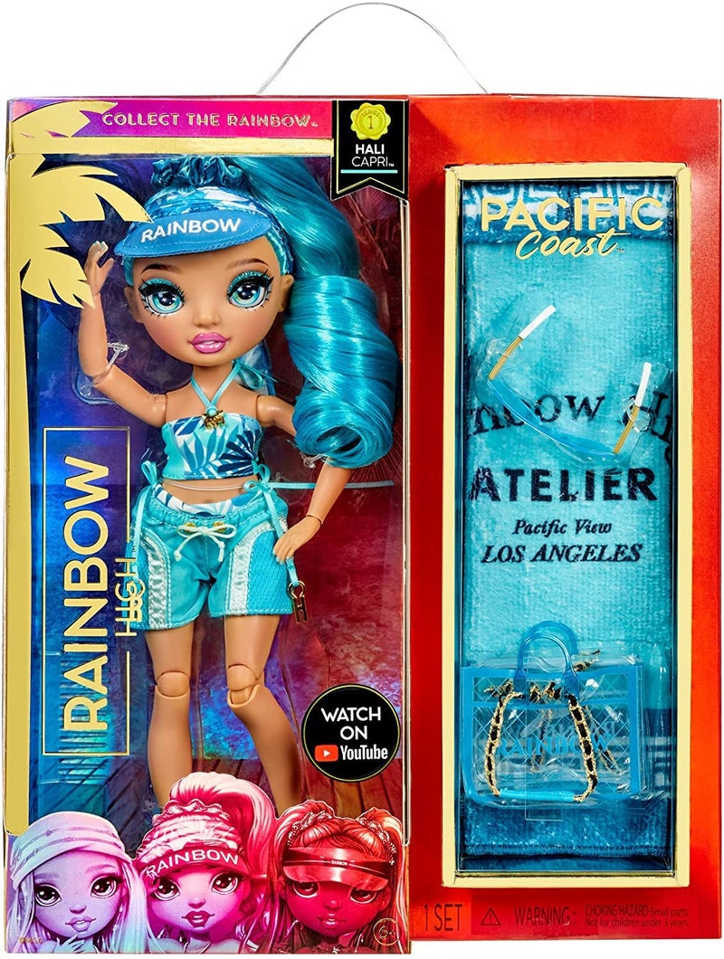 Rainbow High Pacific Coast Hali Capri (Blue) Fashion Doll with Pool Accessories playset, and Interchangeable Legs. Great Gift for Kids Ages 6-12+ Years, Multicolor - Image 1