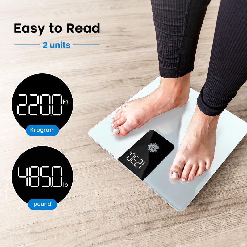 GE Bathroom Scale for Body Weight, Digital Weight Scales 500lb Heavy Duty Measuring Device for People Accurate BMI Weighing Machine with Bluetooth, White - Image 3