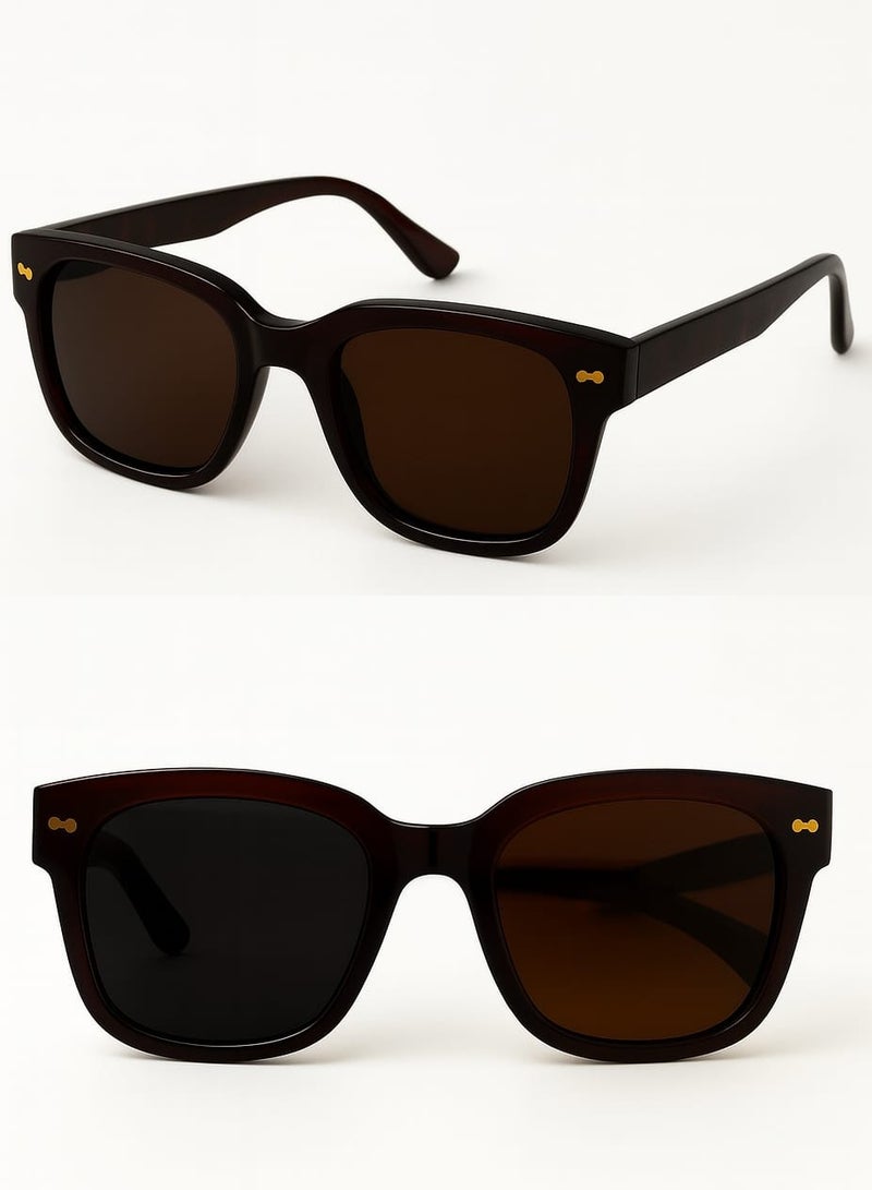 Retro Premium Unisex Square Frame Dark Brown Sunglasses with UV Protection – Stylish Classic Design for Men & Women - Image 3