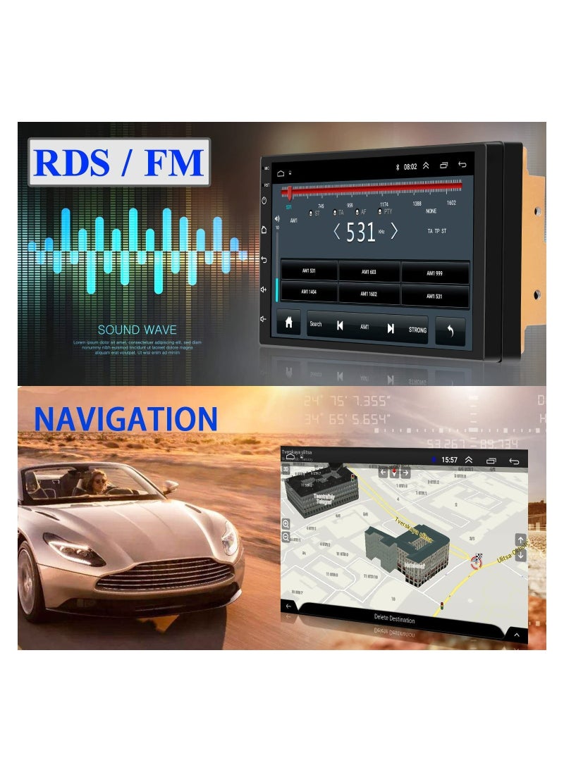 Generic - Android Double Din Car Stereo 7 Inch 1080P HD Touch Screen Multimedia System With GPS Navi HiFi WiFi Bluetooth RDS FM Radio Mirror-Link Dual USB With Backup Camera Included - Image 1