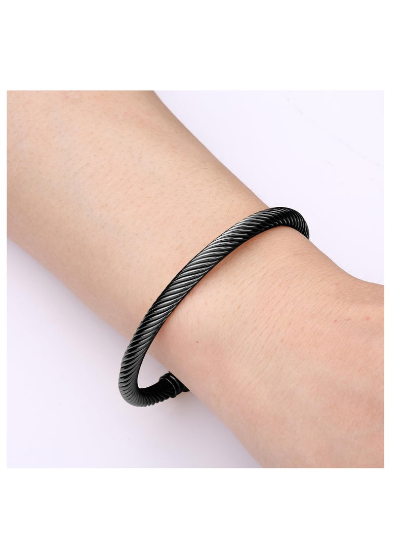 SUNSAR Elastic Adjustable Stainless Steel Twisted Cable Wire Cuff Bangle Bracelet Stylish Bangle Bracelet for Mens Womens - Image 3