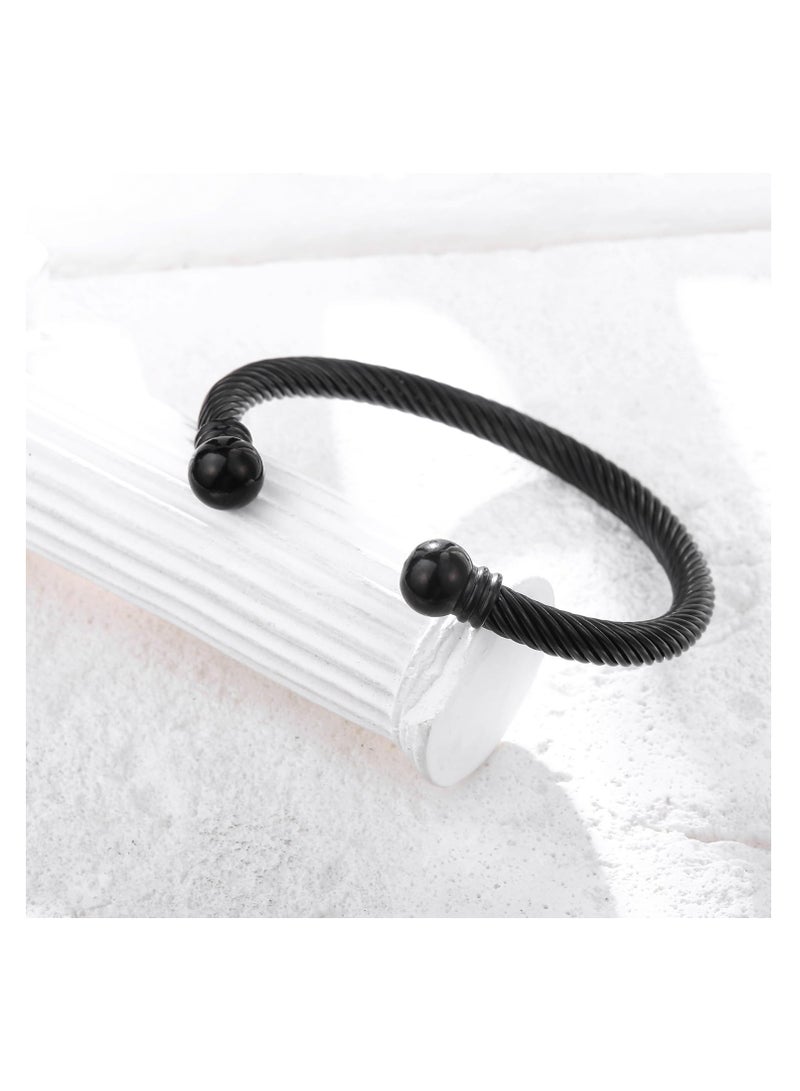 SUNSAR Elastic Adjustable Stainless Steel Twisted Cable Wire Cuff Bangle Bracelet Stylish Bangle Bracelet for Mens Womens - Image 4