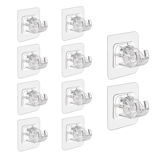 siktorrwd 10PCS No Drill Curtain Rod Brackets, Nail-Free Self-Adhesive Curtain Rod Hooks, Multi-Purpose Adjustable Curtain Rod Hooks for Home, Kitchen, Bathroom(Transparent) - Image 1