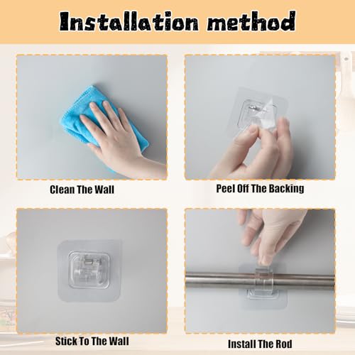 siktorrwd 10PCS No Drill Curtain Rod Brackets, Nail-Free Self-Adhesive Curtain Rod Hooks, Multi-Purpose Adjustable Curtain Rod Hooks for Home, Kitchen, Bathroom(Transparent) - Image 3