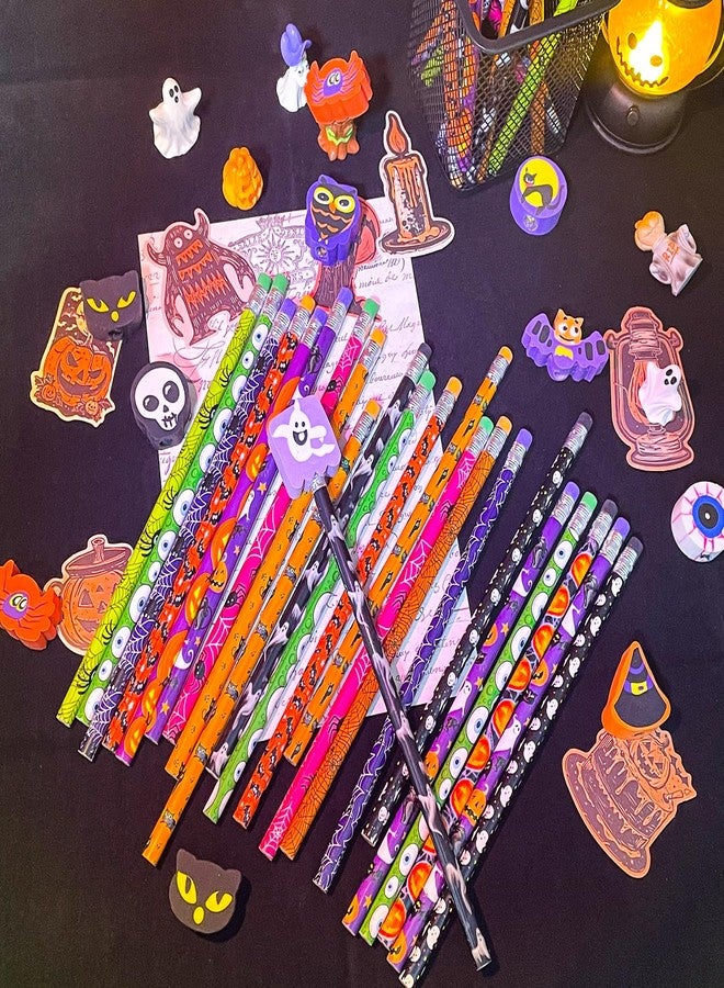 JXITON 24pcs Halloween Pencils with Eraser Toppers Ghost Pumpkin Wooden Pencils for Halloween Goodie Bag Fillers Supply - Image 4